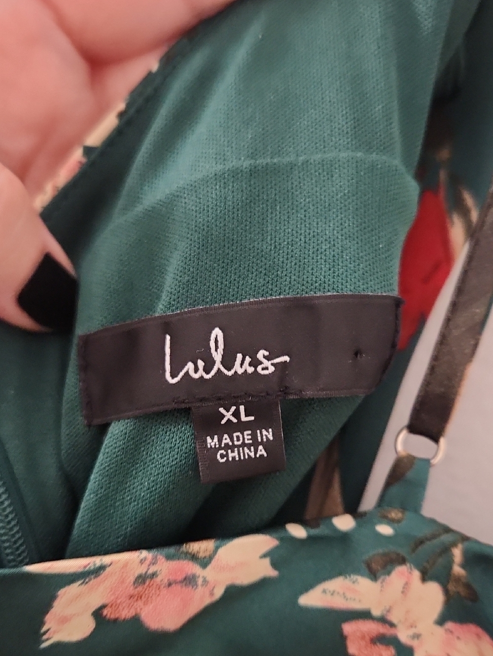 Lulu's Emerald Green Floral Wrap Maxi Dress with Pink & Red Accents - Picture 3 of 12